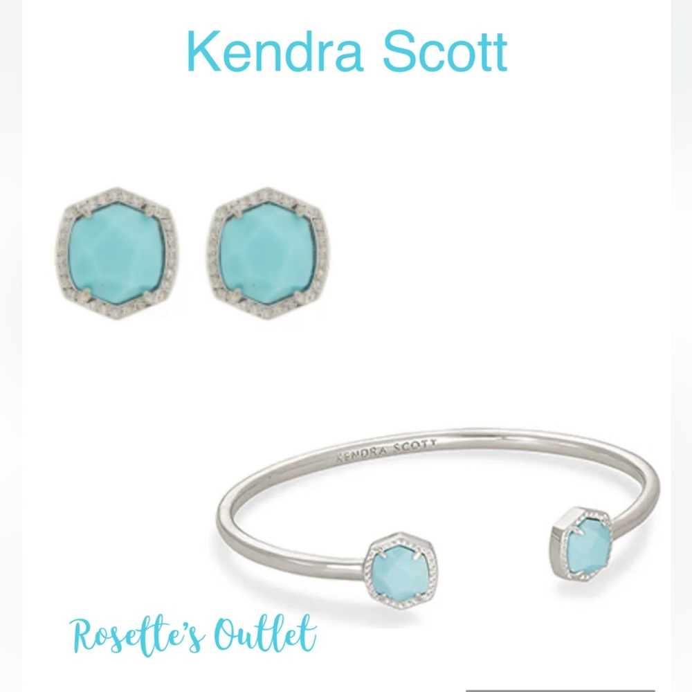 Set Kendra Scott “ Davie” earrings and bracelet with tag RHODIUM BLUE MAGNESITE